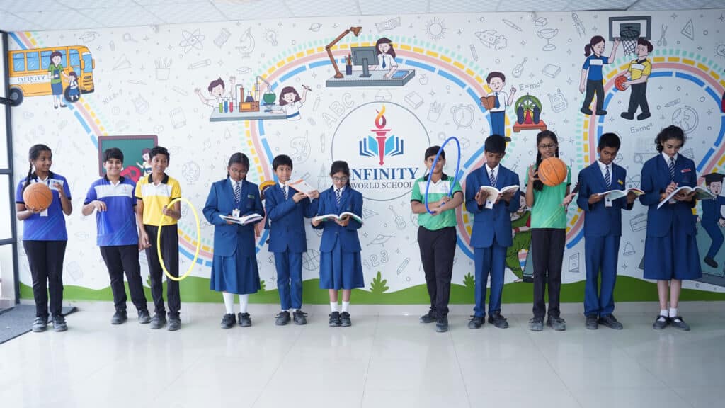 Students at Infinity World School showing balance of academics and sports at a CBSE school in Chanda Nagar.